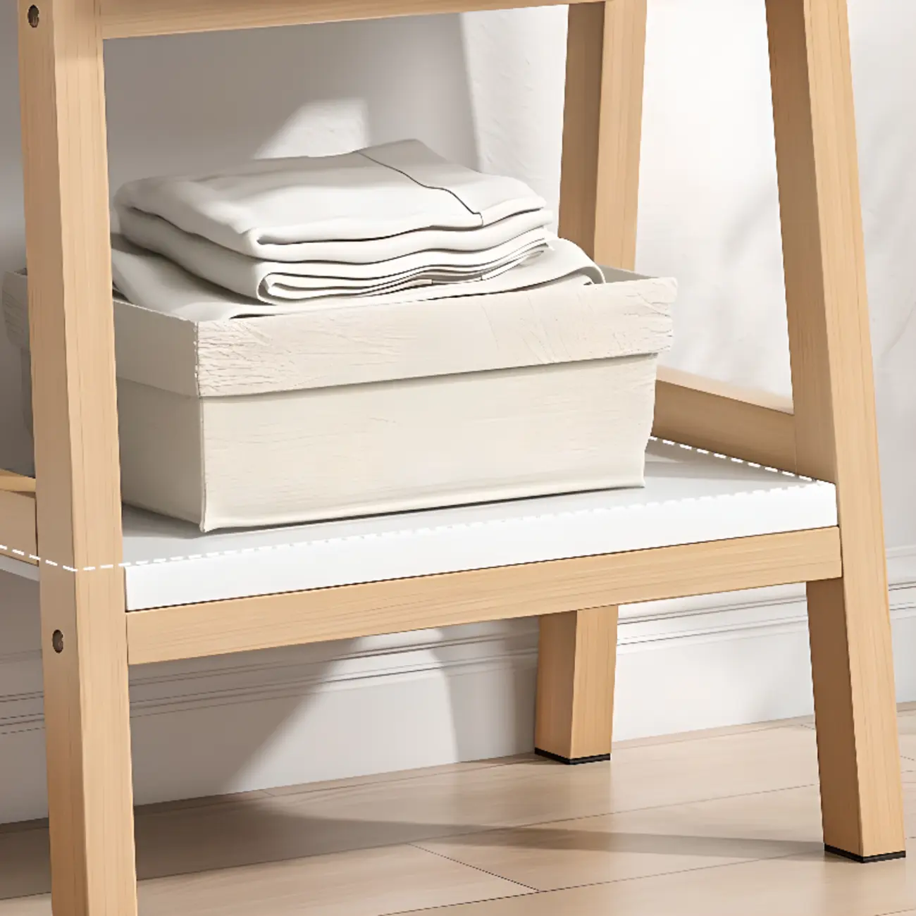 Narrow 2-Tier Natural/ White Wooden Ladder Bookcase Image - 14 | homeyfad