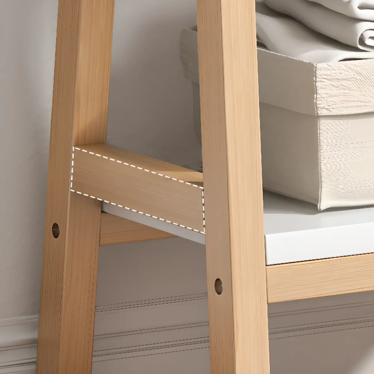 Narrow 2-Tier Natural/ White Wooden Ladder Bookcase Image - 15 | homeyfad