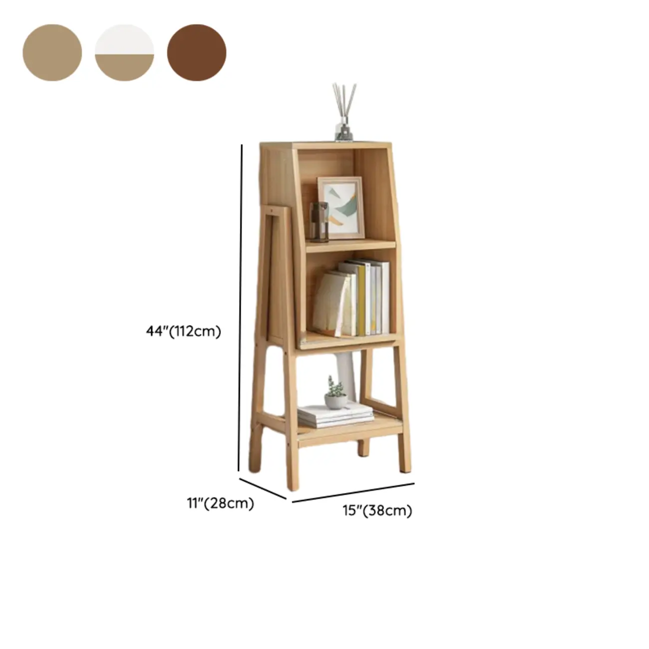 Narrow 2-Tier Natural/ White Wooden Ladder Bookcase Image - 18 | homeyfad
