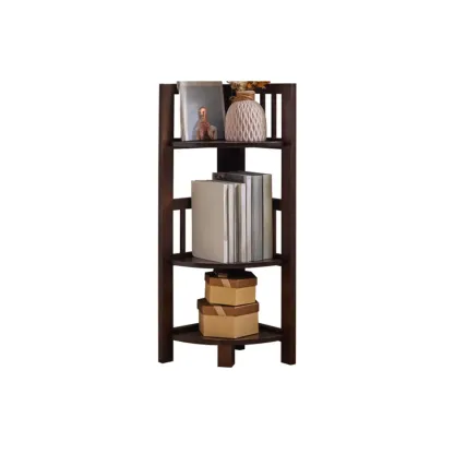 Narrow 5-Tier Nut-Brown Wood Open Corner Bookcase Image - 5