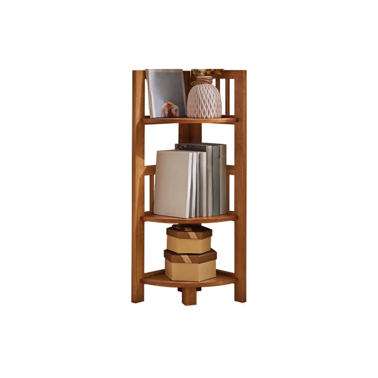 Narrow 5-Tier Nut-Brown Wood Open Corner Bookcase Image - 6 | homeyfad
