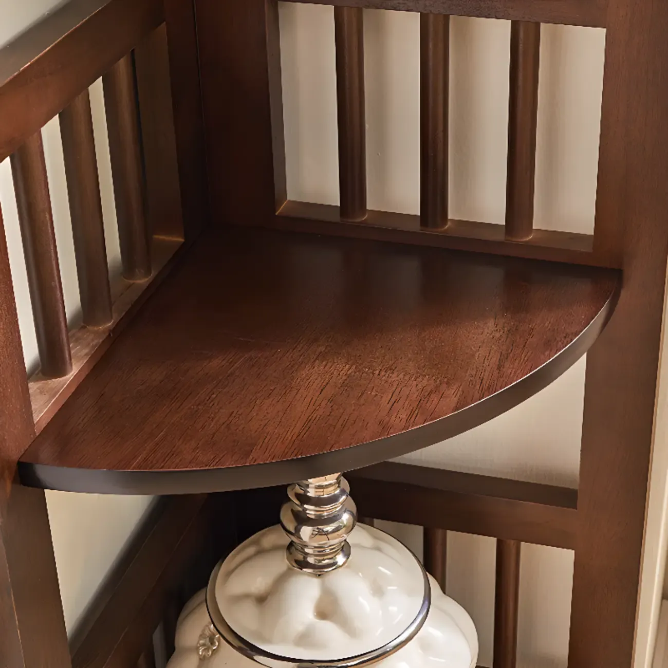 Narrow 5-Tier Nut-Brown Wood Open Corner Bookcase Image - 16