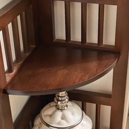 Narrow 5-Tier Nut-Brown Wood Open Corner Bookcase Image - 16