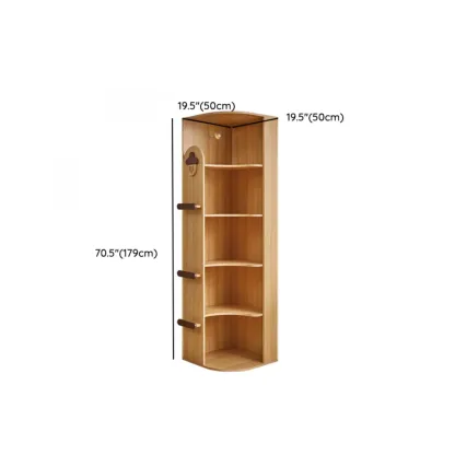 Narrow 5-Tier Nut-Brown Wood Open Corner Bookcase #size