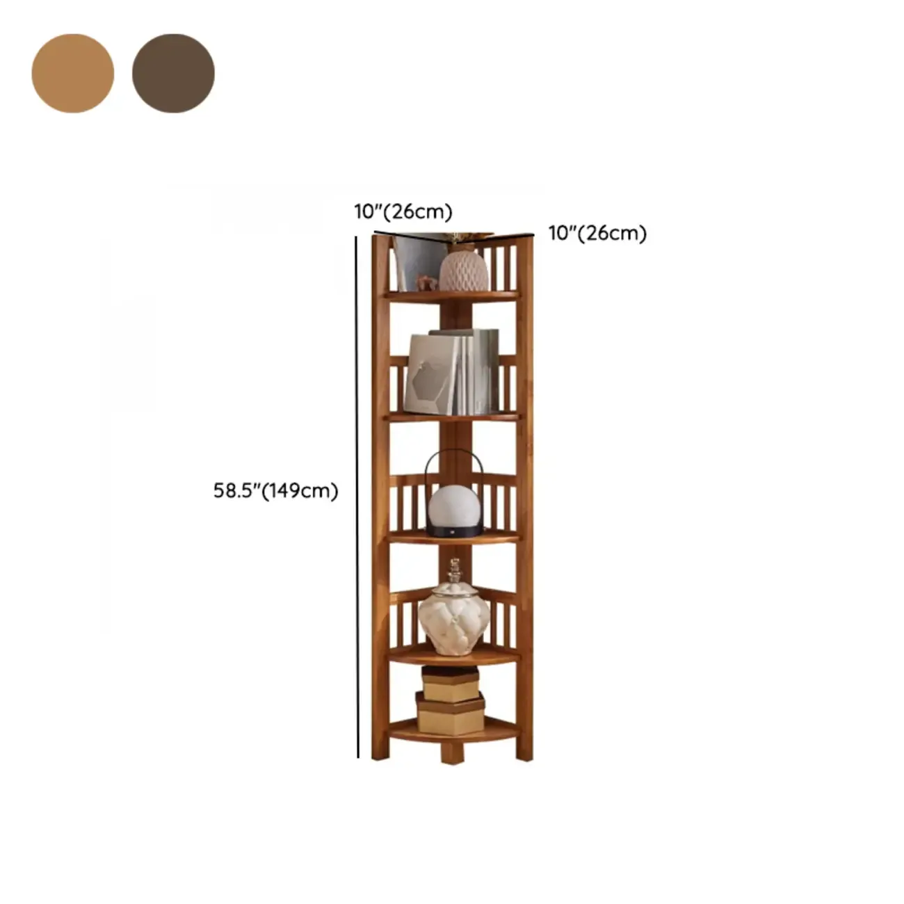 Narrow 5-Tier Nut-Brown Wood Open Corner Bookcase Image - 21
