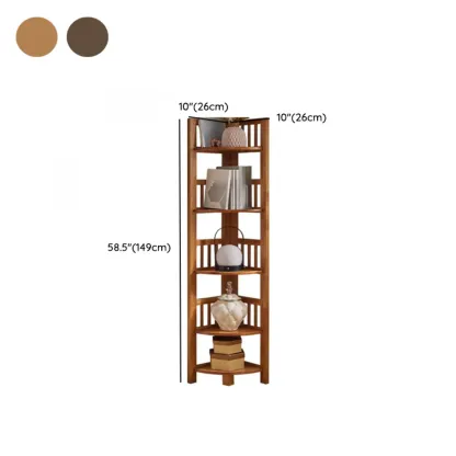 Narrow 5-Tier Nut-Brown Wood Open Corner Bookcase Image - 21