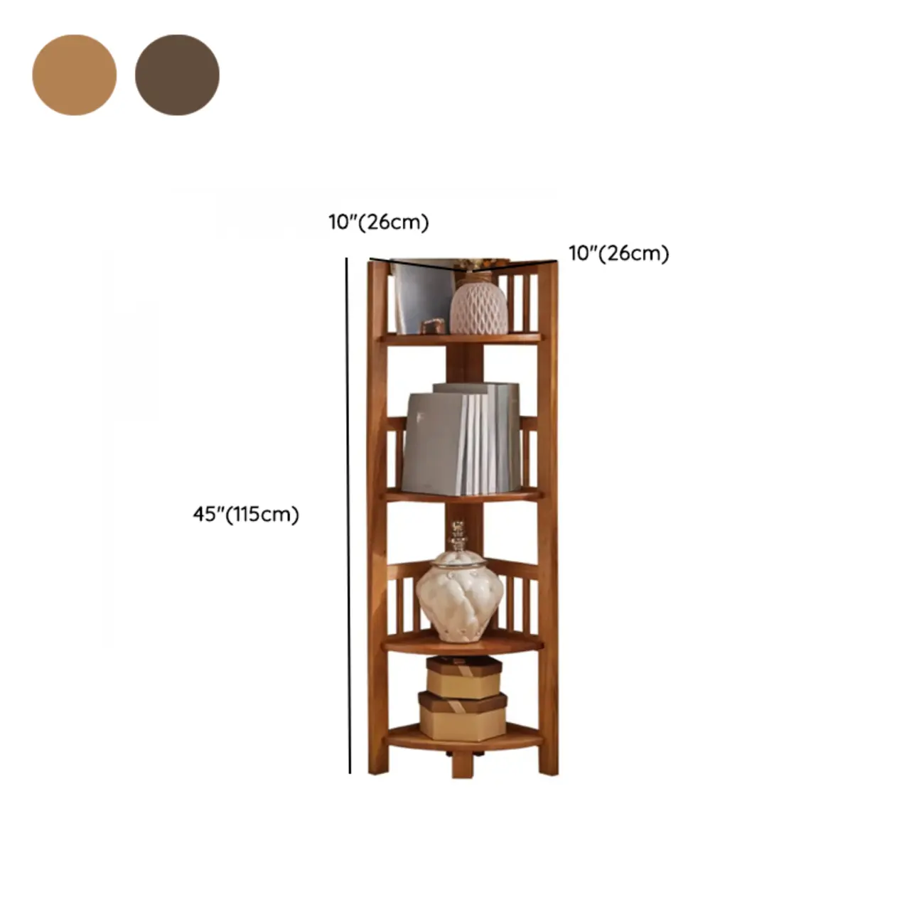 Narrow 5-Tier Nut-Brown Wood Open Corner Bookcase Image - 22 | homeyfad