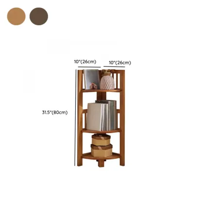 Narrow 5-Tier Nut-Brown Wood Open Corner Bookcase Image - 23