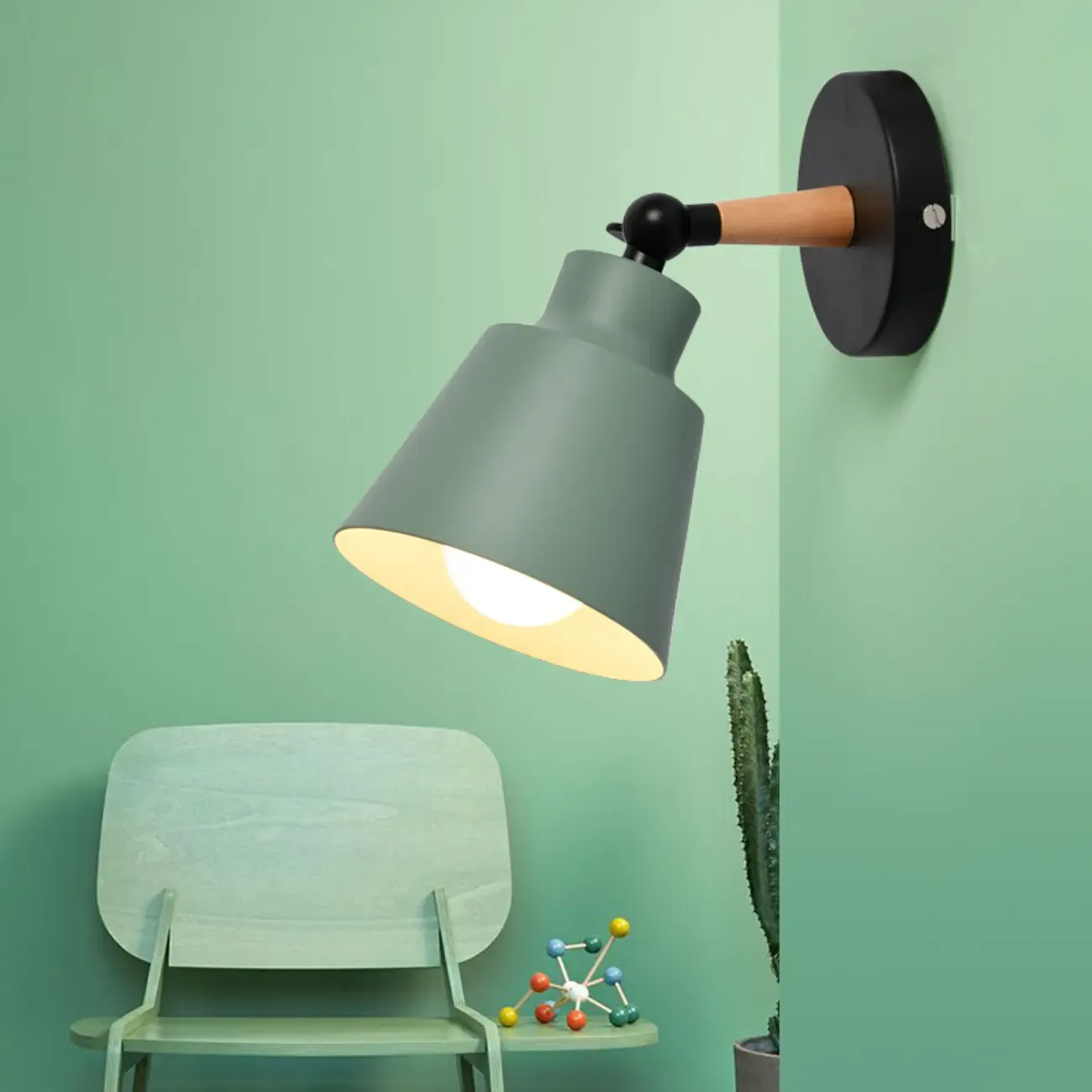 Modern Multicolor Metal Wood Adjustable Wall Sconce Image - 4