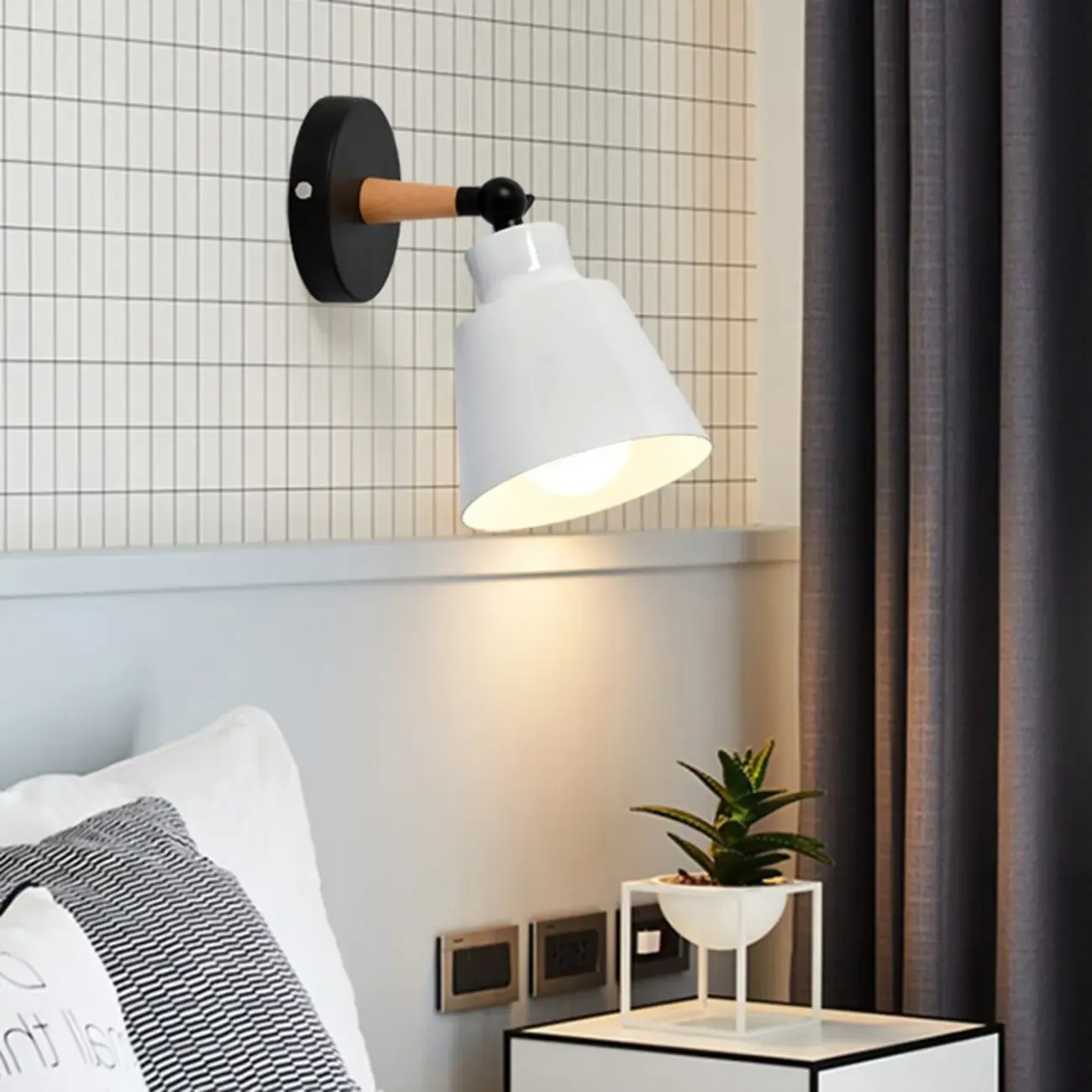 Modern Multicolor Metal Wood Adjustable Wall Sconce Image - 2