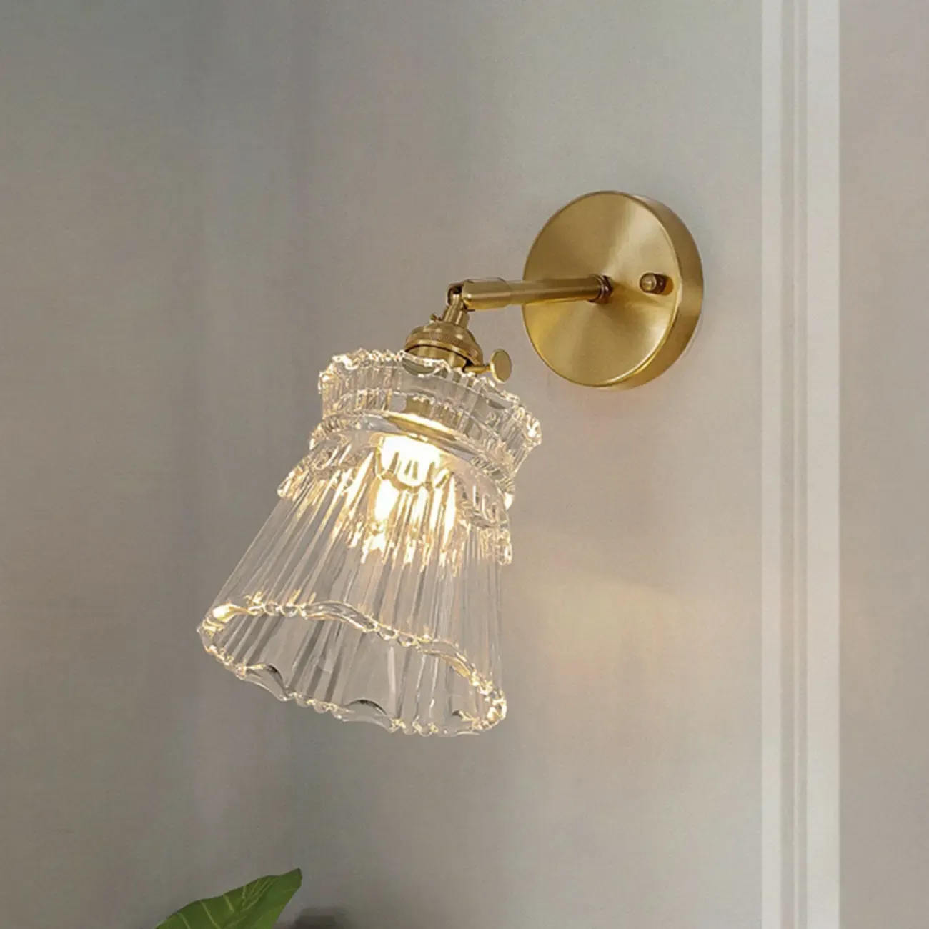 Modern Brass and Glass LED Wall Light for Indoor Decor Image - 1