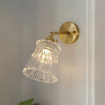 Modern Brass and Glass LED Wall Light for Indoor Decor Image - 1