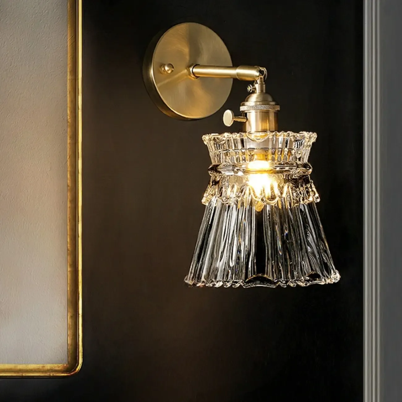 Modern Brass and Glass LED Wall Light for Indoor Decor Image - 2