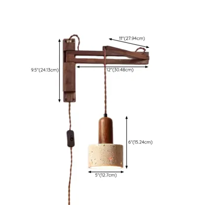 Vintage Wood Wall Light with Beige Glass Shade Image - 15