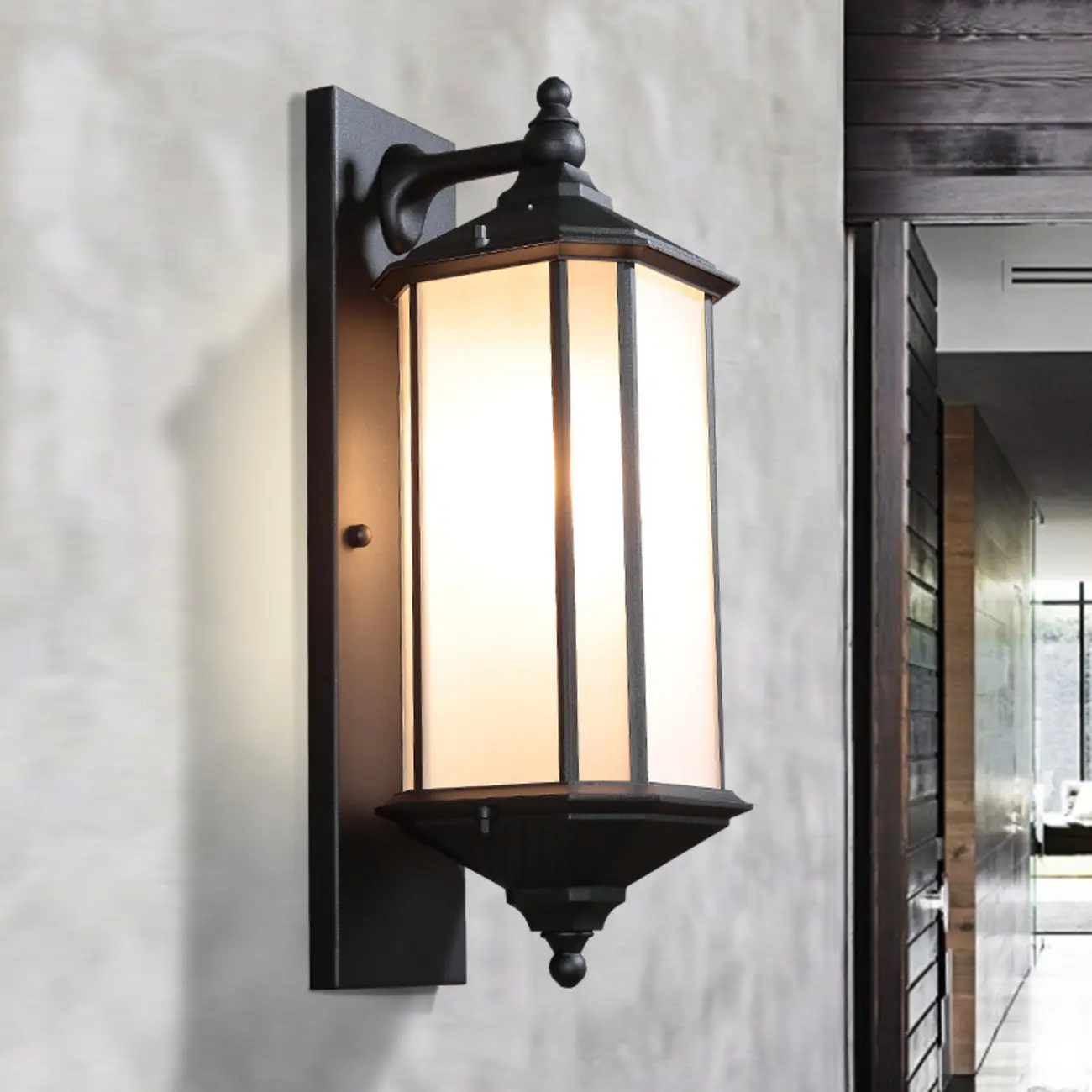 Modern Metal Geometric Frosted Glass LED Outdoor Wall Light | homeyfad