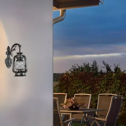 Industrial LED Outdoor Wall Light Metal Black Geometric Lantern Image - 2