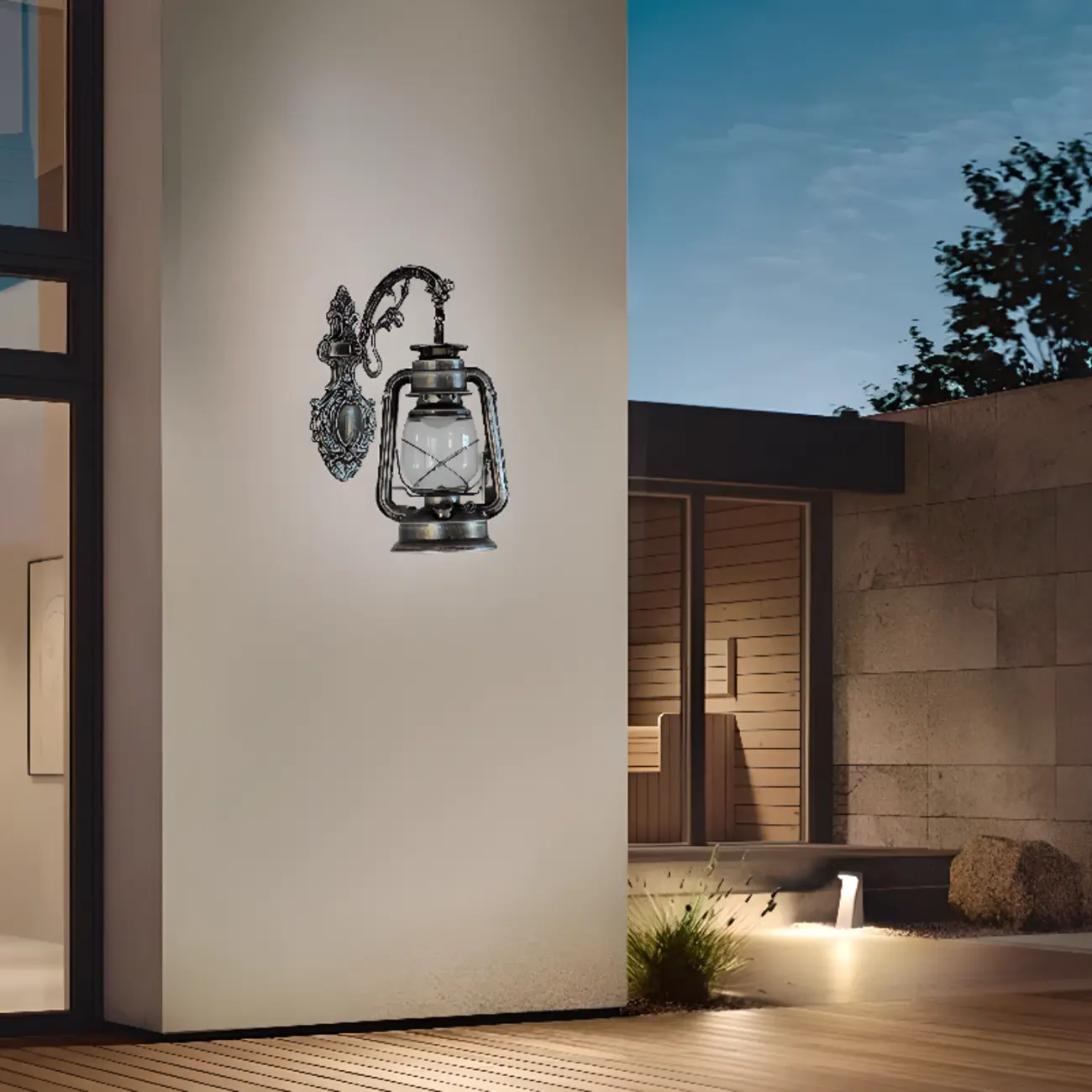 Industrial LED Outdoor Wall Light Metal Black Geometric Lantern Image - 3 | homeyfad