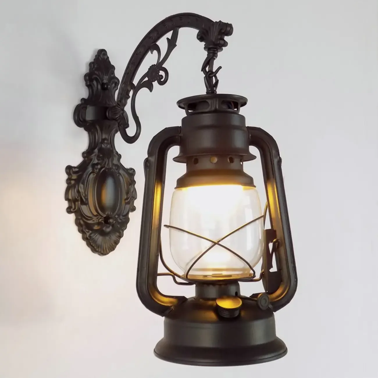 Industrial LED Outdoor Wall Light Metal Black Geometric Lantern Image - 7