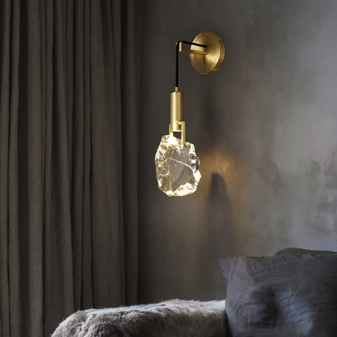 Modern Brass Wall Sconce with Crystal Shade for Indoors Image - 1 | homeyfad