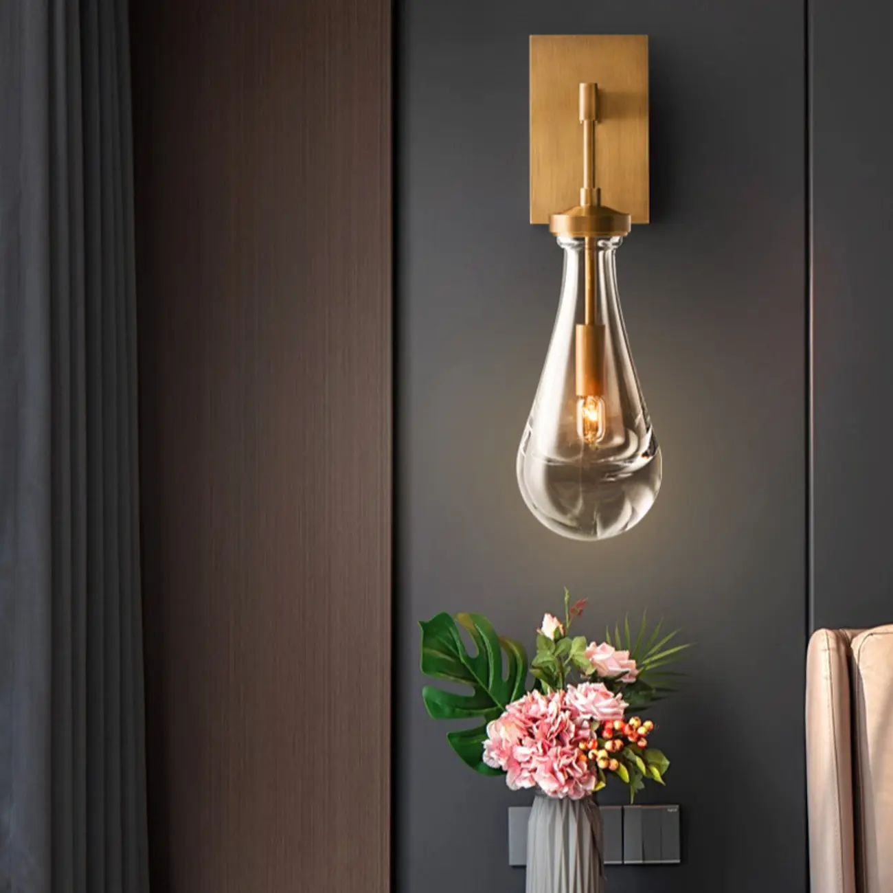 Modern Brass Wall Sconce with Crystal Shade for Indoors Image - 2 | homeyfad
