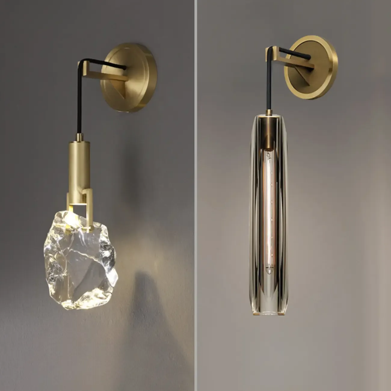 Modern Brass Wall Sconce with Crystal Shade for Indoors Image - 12