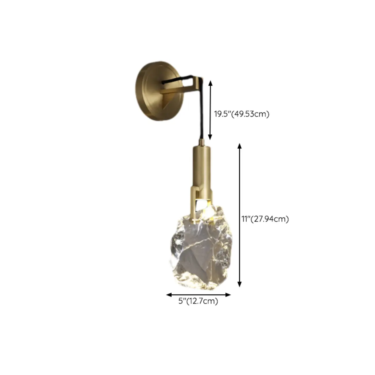 Modern Indoor Brass Wall Sconce with Geometric Crystal Shade #size