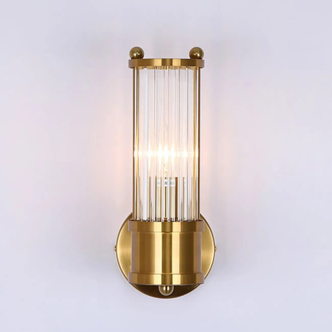 Vertical Brass Glass Cylinder Wall Sconce Image - 2 | homeyfad