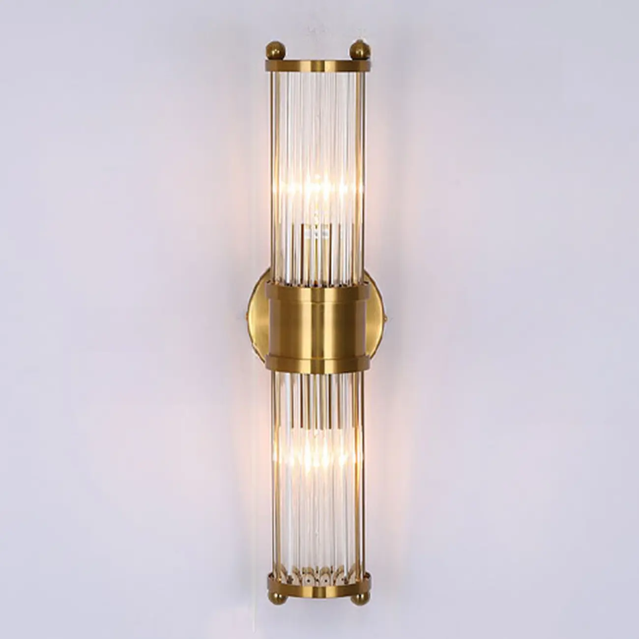 Vertical Brass Glass Cylinder Wall Sconce Image - 3 | homeyfad