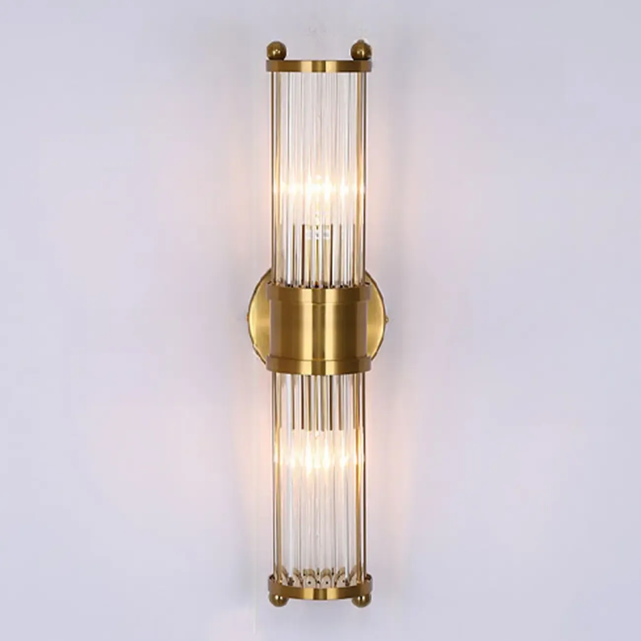 Vertical Brass Glass Cylinder Wall Sconce Image - 3