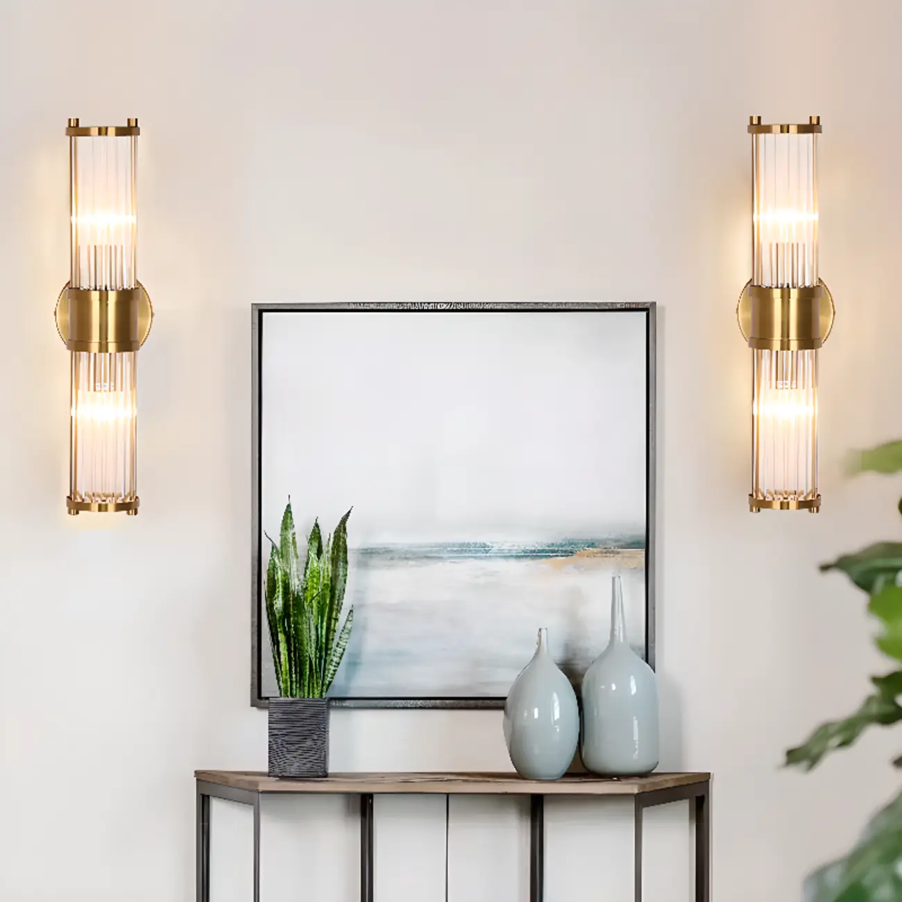 Vertical Brass Glass Cylinder Wall Sconce Image - 4 | homeyfad