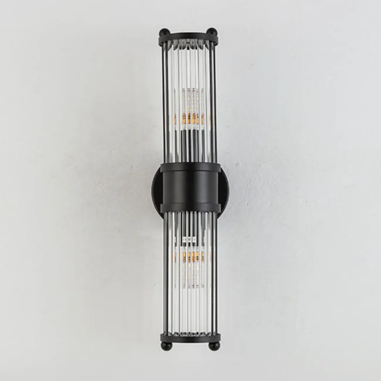 Vertical Brass Glass Cylinder Wall Sconce Image - 6