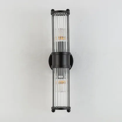 Vertical Brass Glass Cylinder Wall Sconce Image - 6