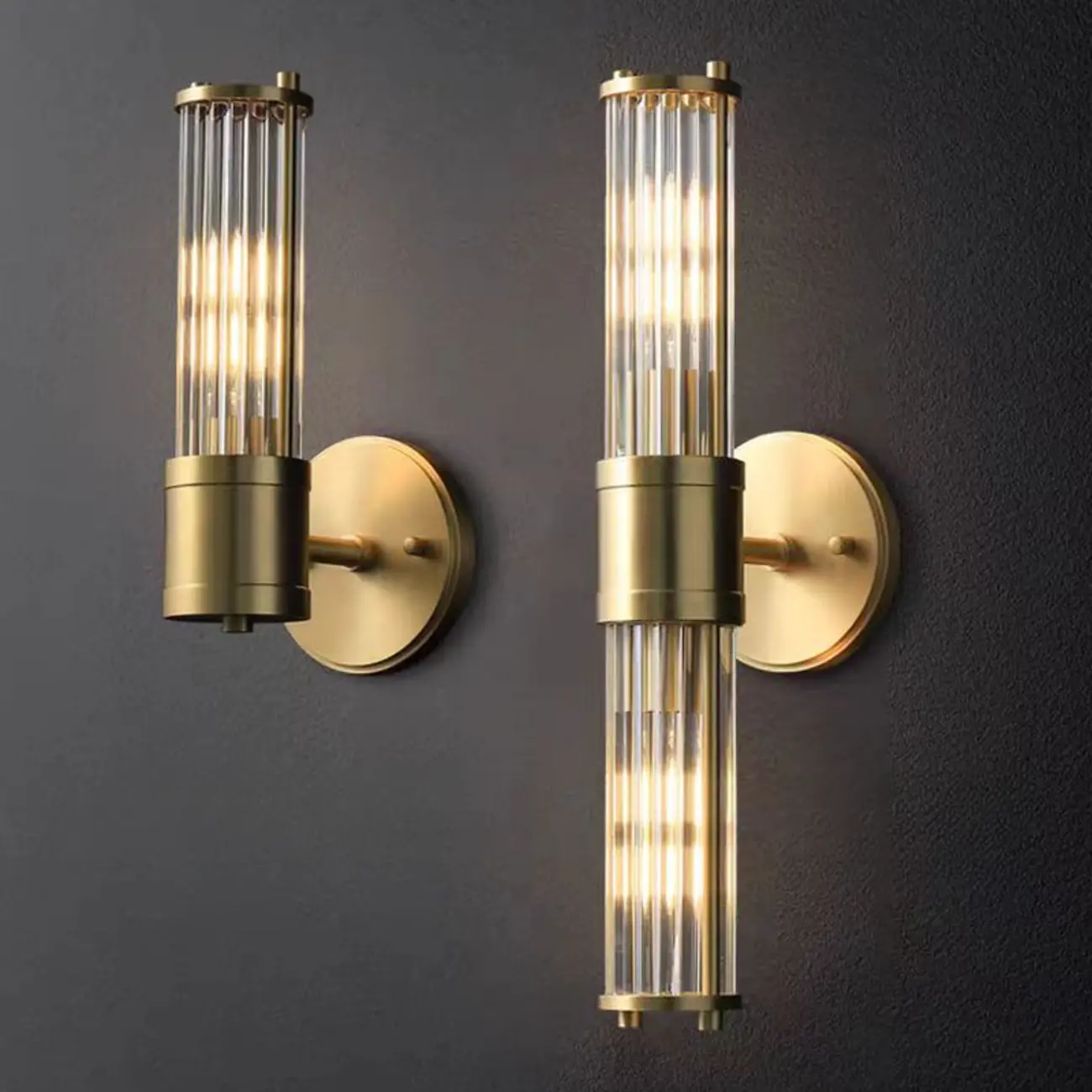 Vertical Brass Glass Cylinder Wall Sconce Image - 5 | homeyfad