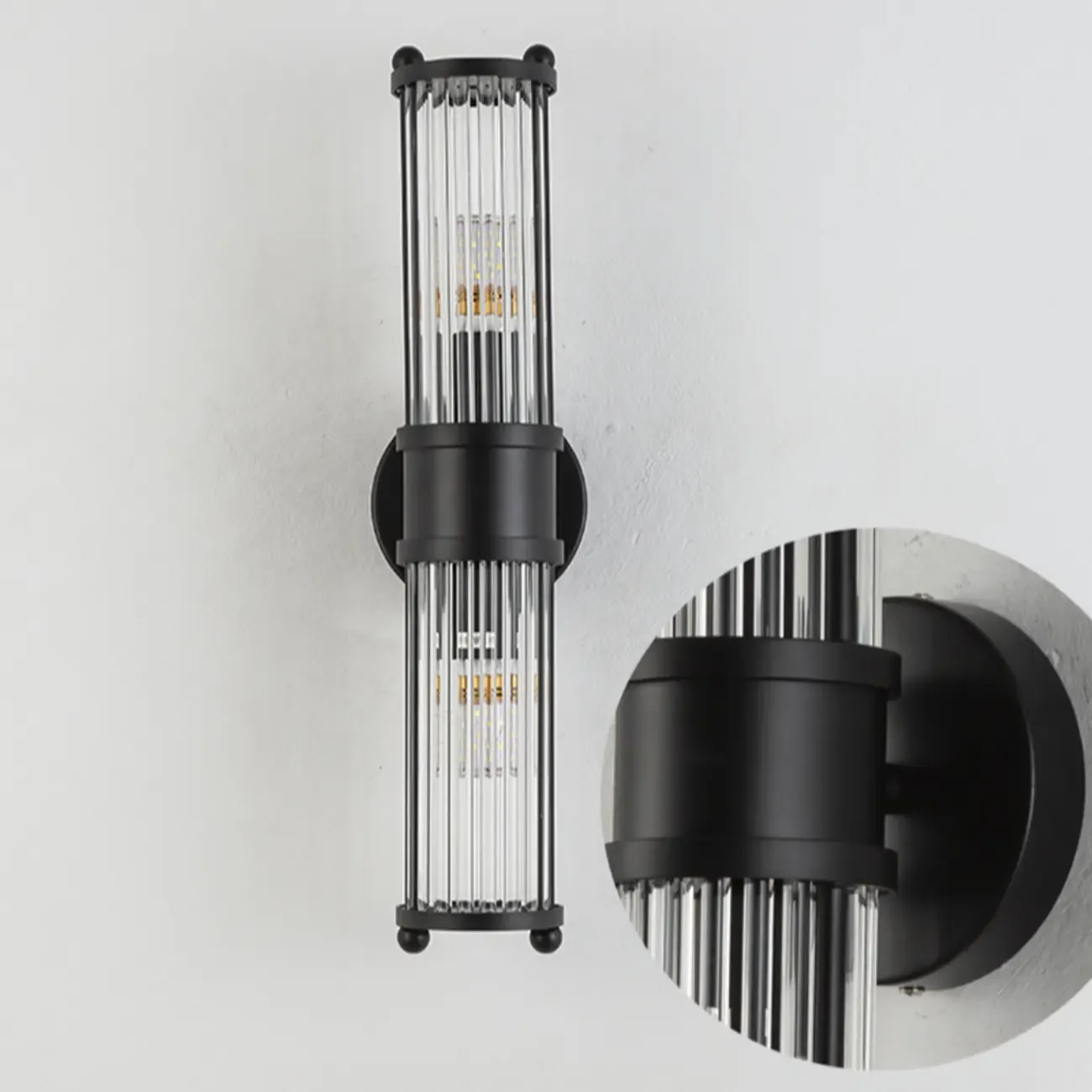 Vertical Brass Glass Cylinder Wall Sconce Image - 7