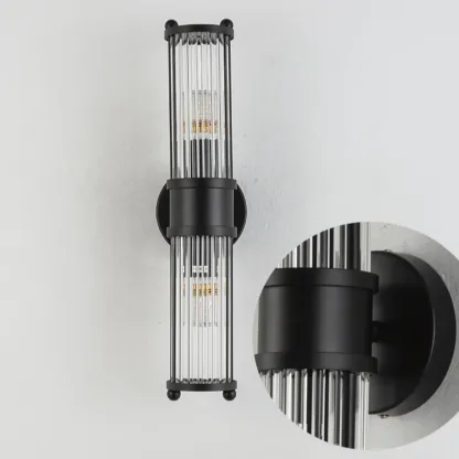 Vertical Brass Glass Cylinder Wall Sconce Image - 7