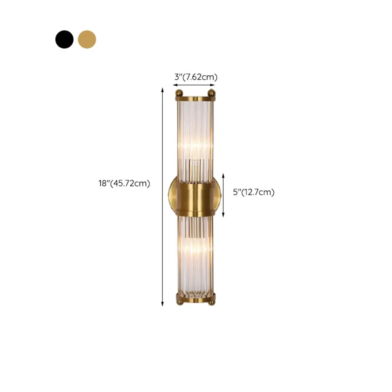 Vertical Brass Glass Cylinder Wall Sconce #size