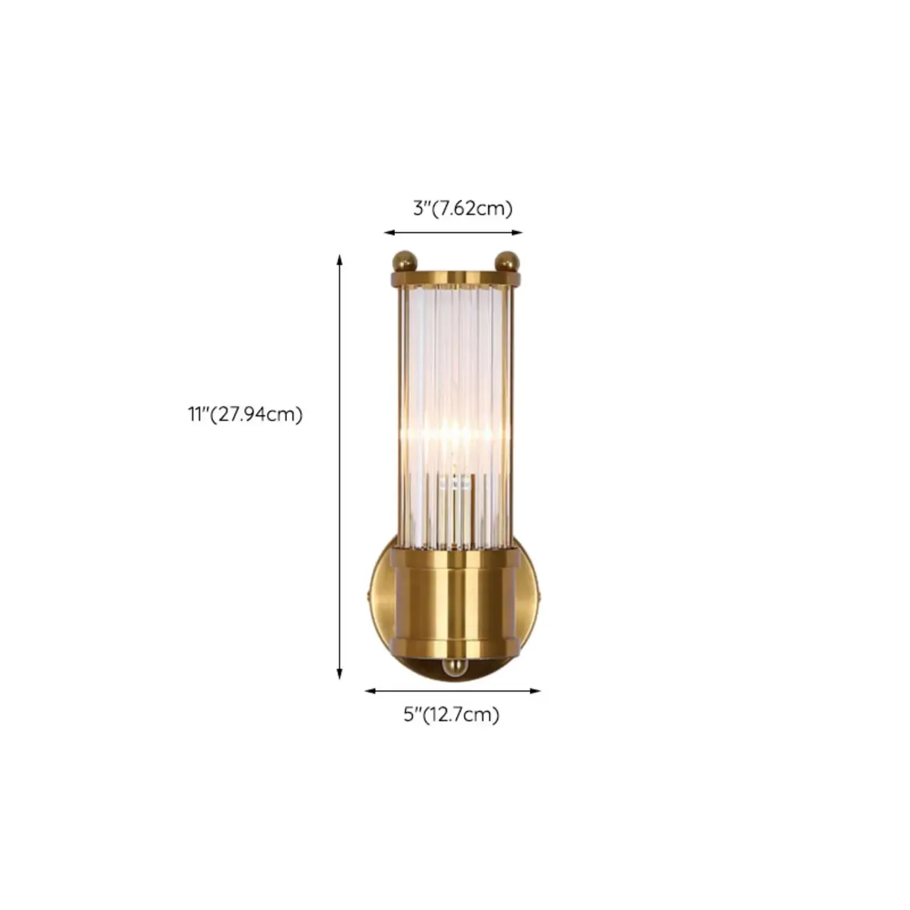 Vertical Brass Glass Cylinder Wall Sconce Image - 11