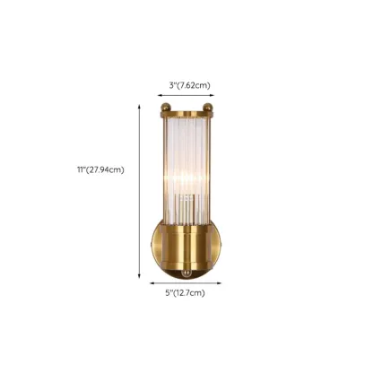Vertical Brass Glass Cylinder Wall Sconce Image - 11