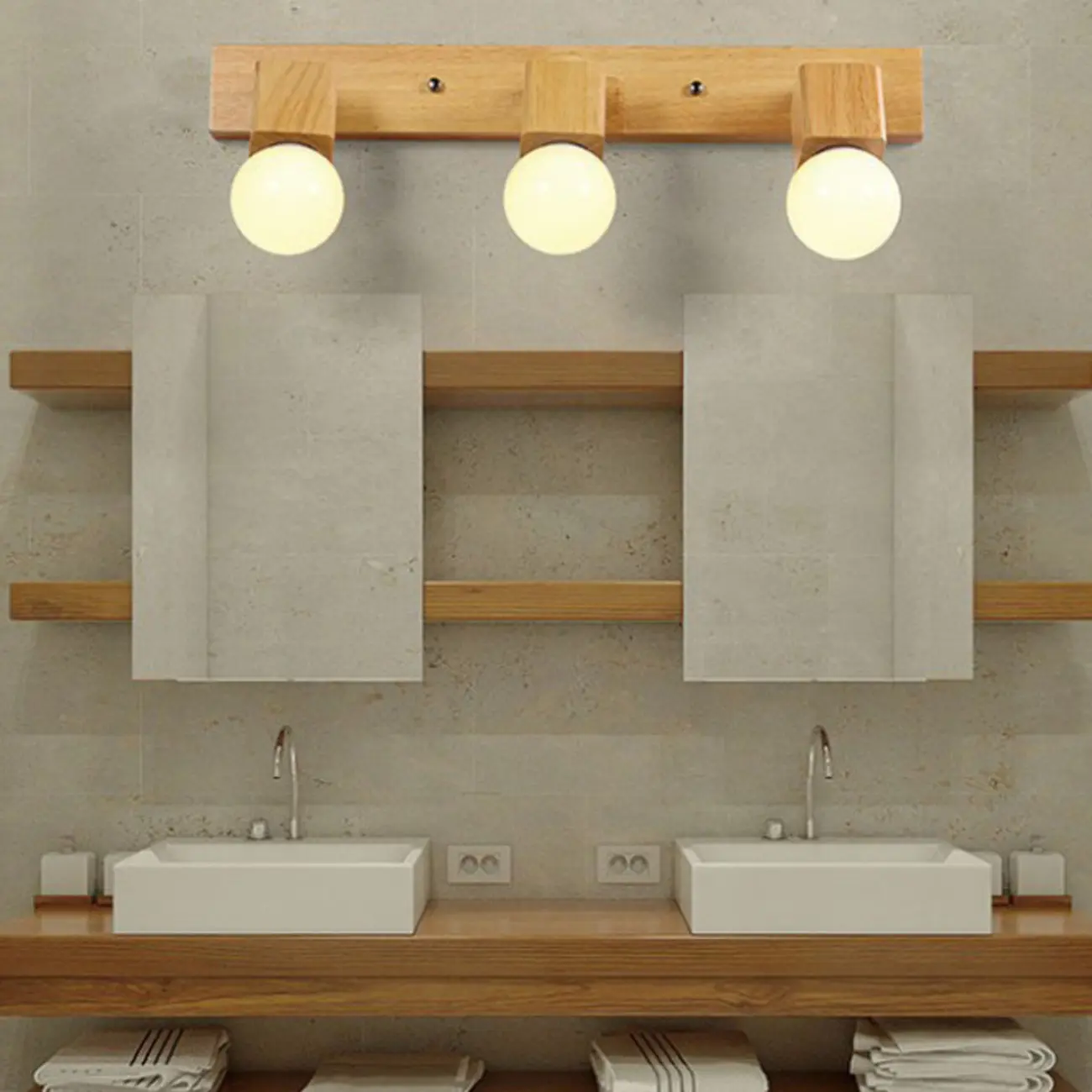 Modern Wooden Multi-Light Bathroom Vanity Light with Hardwired Image - 1 | homeyfad