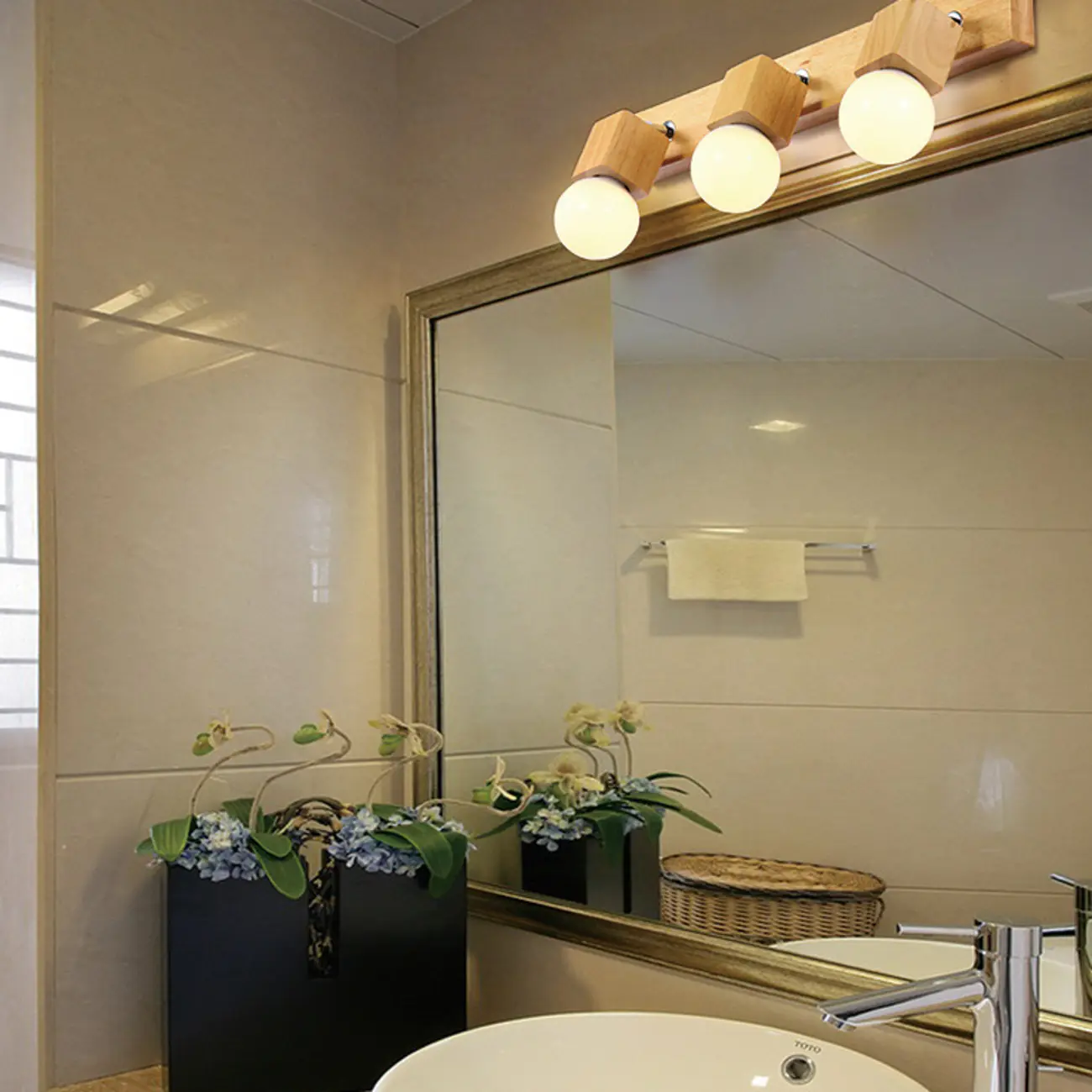 Modern Wooden Multi-Light Bathroom Vanity Light with Hardwired Image - 2 | homeyfad