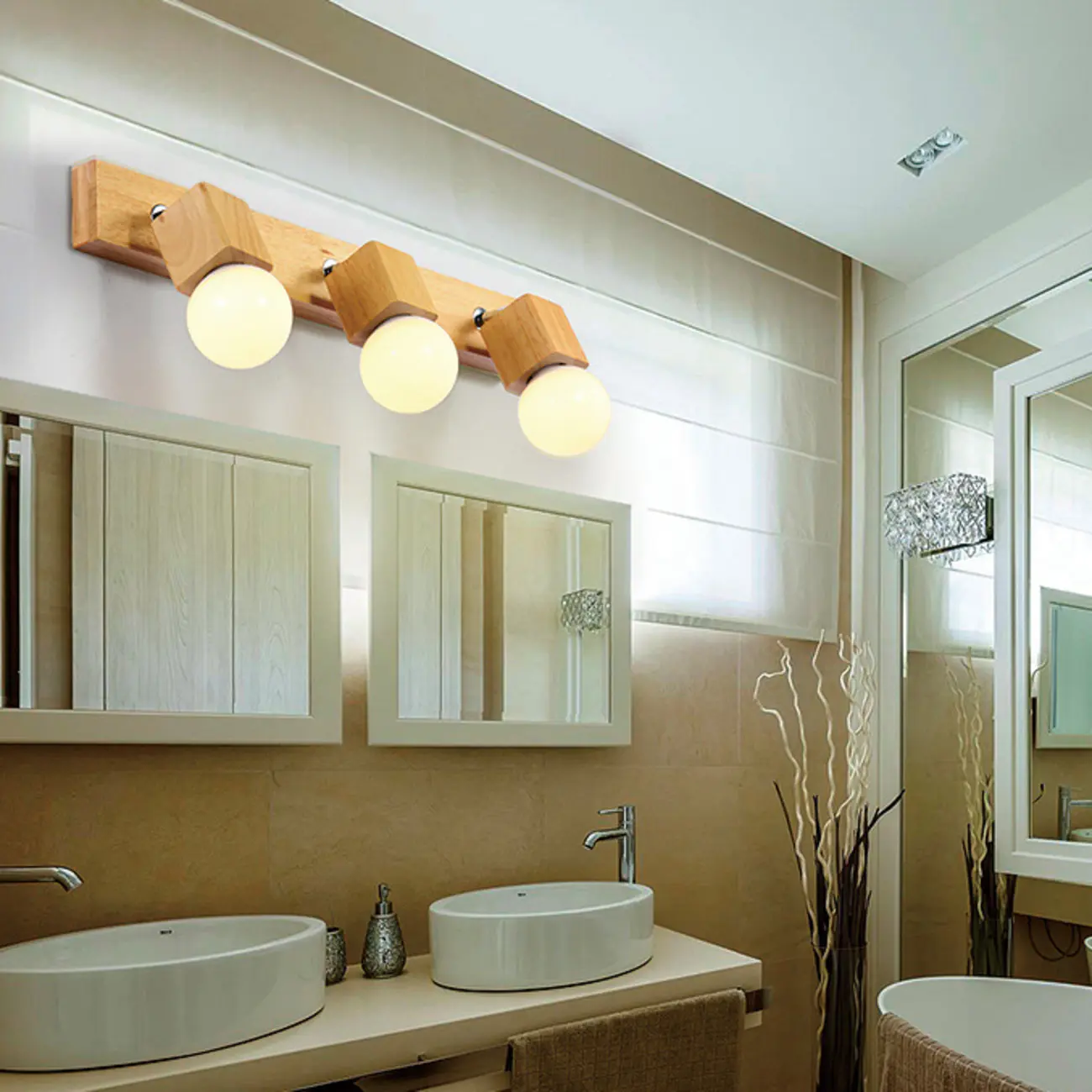 Modern Wooden Multi-Light Bathroom Vanity Light with Hardwired Image - 6 | homeyfad