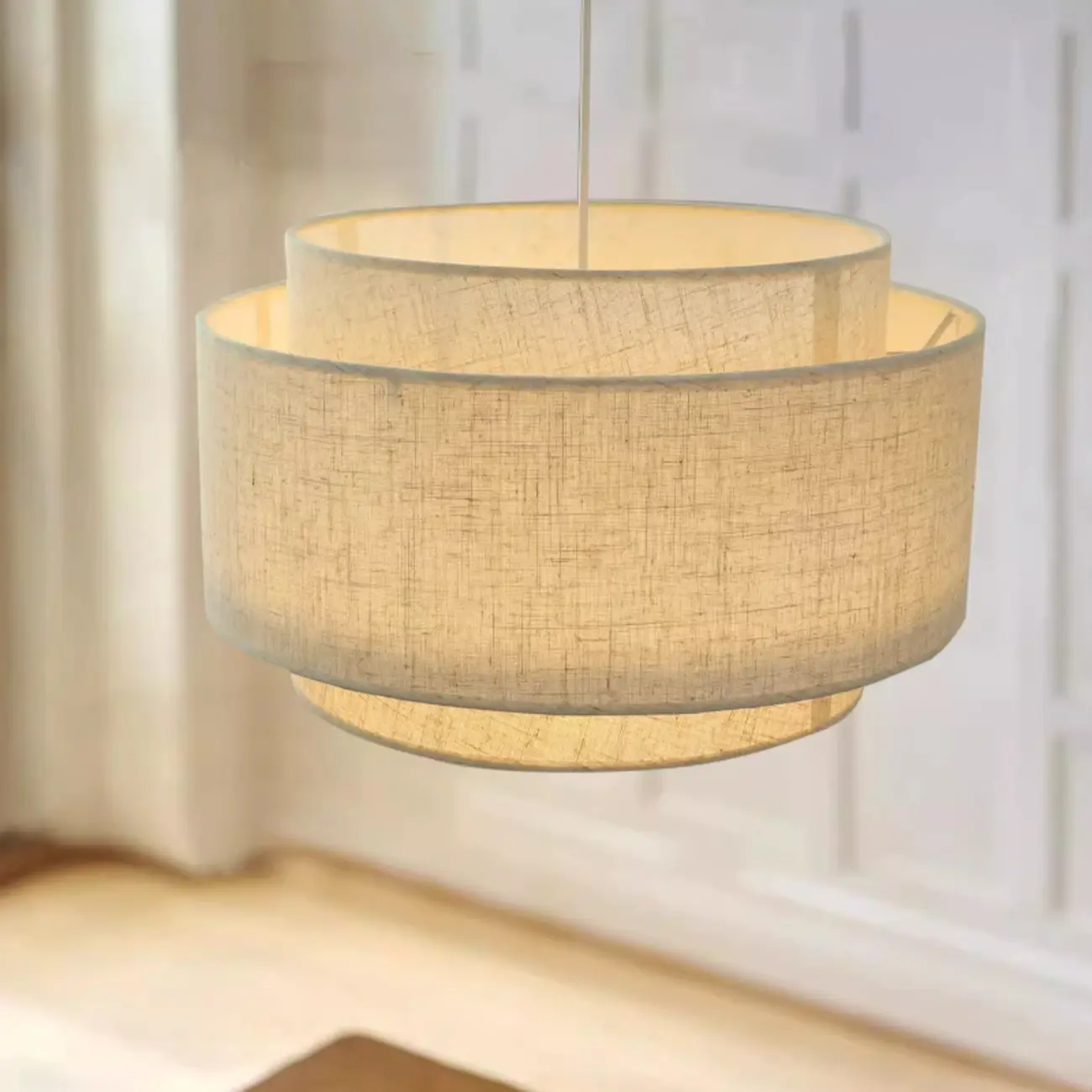 Beige Layered Elegance Fabric Pendant Light for Dining Area Image - 2 | homeyfad