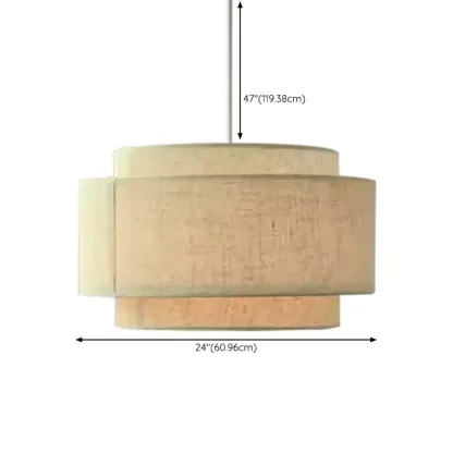 Beige Layered Elegance Fabric Pendant Light for Dining Area Image - 13