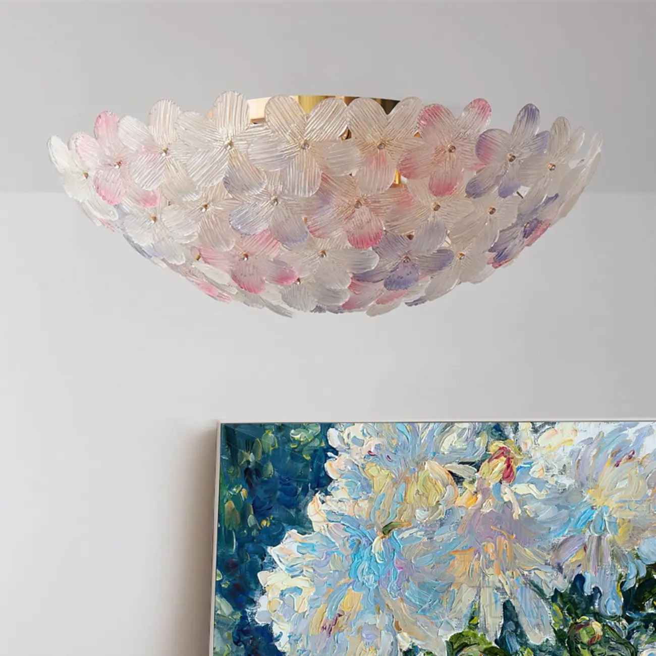 Modern Floral Glass Shade Round Gold Flush Ceiling Light Image - 3 | homeyfad