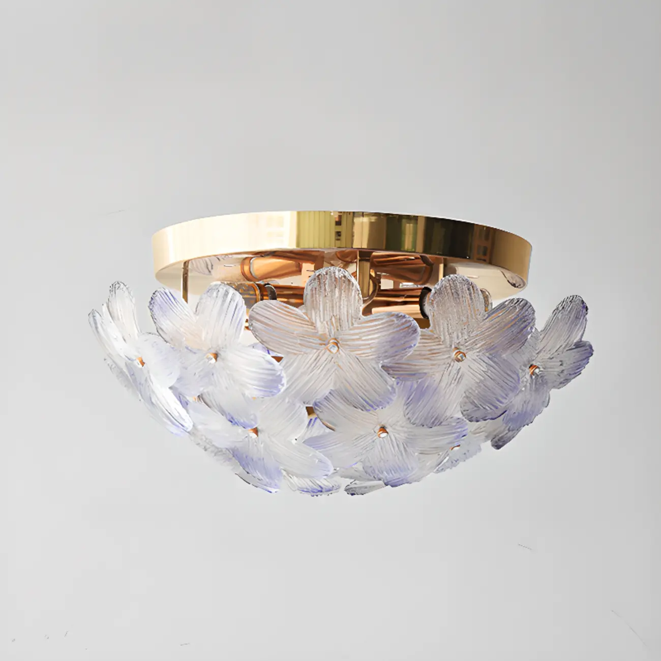 Modern Floral Glass Shade Round Gold Flush Ceiling Light Image - 6 | homeyfad