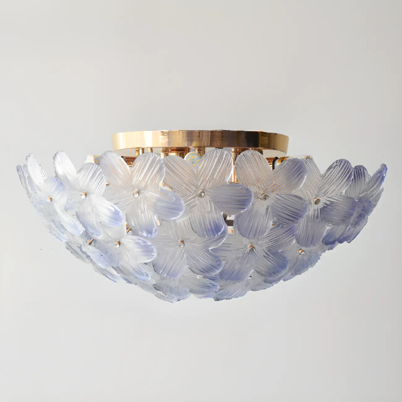 Modern Floral Glass Shade Round Gold Flush Ceiling Light Image - 7 | homeyfad