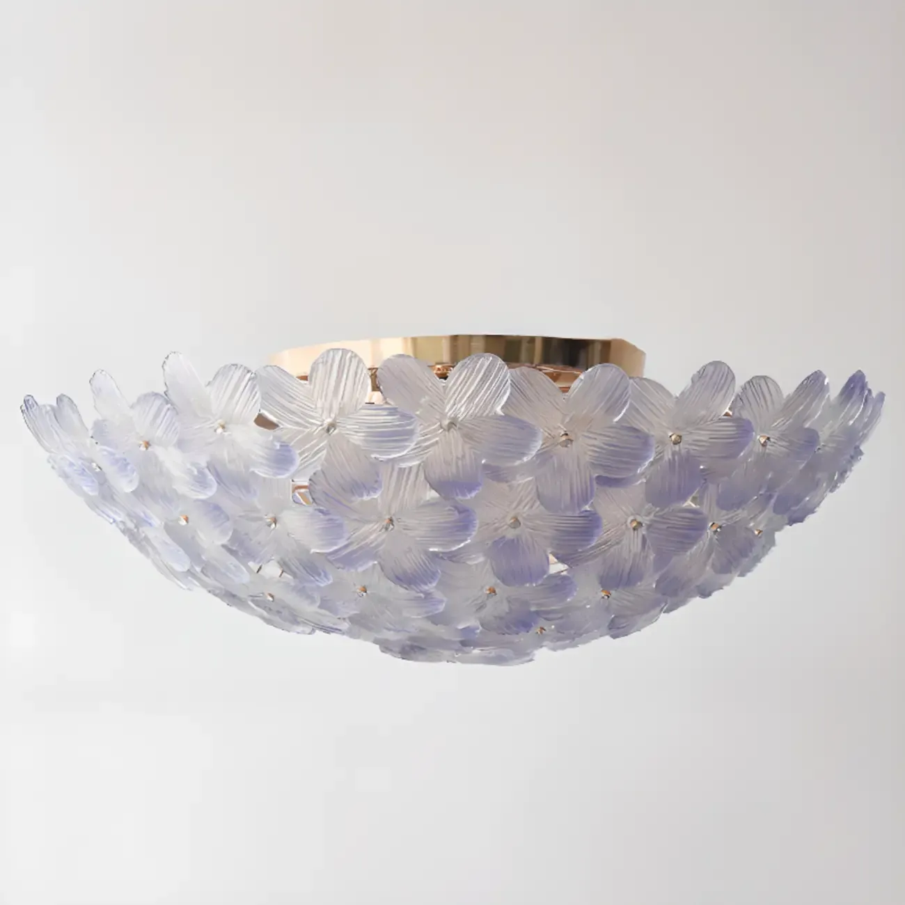 Modern Floral Glass Shade Round Gold Flush Ceiling Light Image - 8