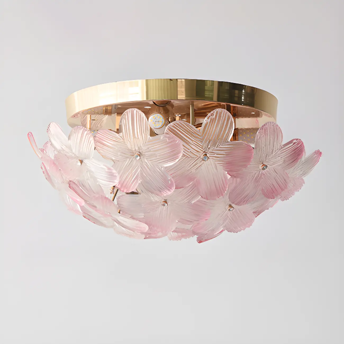 Modern Floral Glass Shade Round Gold Flush Ceiling Light Image - 9 | homeyfad