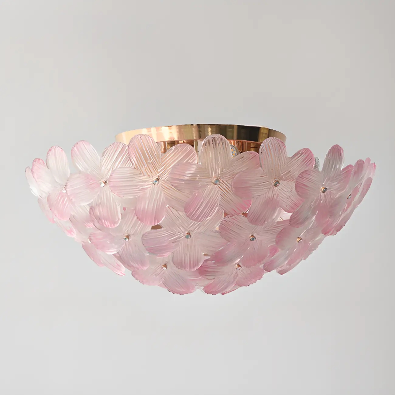 Modern Floral Glass Shade Round Gold Flush Ceiling Light Image - 10 | homeyfad