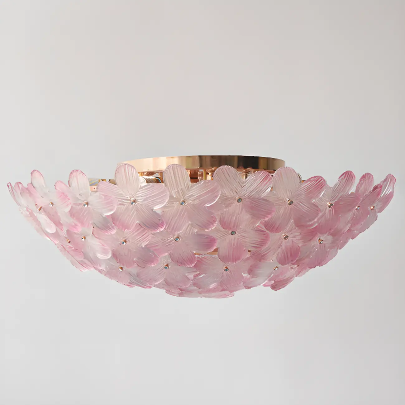 Modern Floral Glass Shade Round Gold Flush Ceiling Light Image - 11 | homeyfad